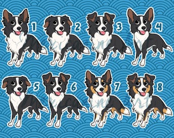 Border Collie Sticker || Chibi Puppy Dog, Vinyl, Hand Drawn Illustration, Stationery, Digital Art, Kawaii