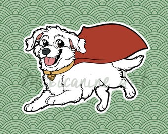 Krypto the Superdog Sticker || Chibi Puppy Dog, Vinyl, Hand Drawn Illustration, Stationery, Digital Art, Kawaii