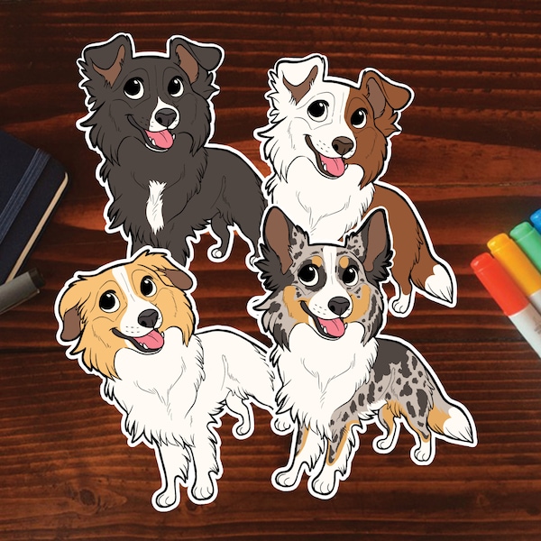 Border Collie (Rough) Sticker || Chibi Puppy Dog, Vinyl, Hand Drawn Illustration, Stationery, Digital Art, Kawaii