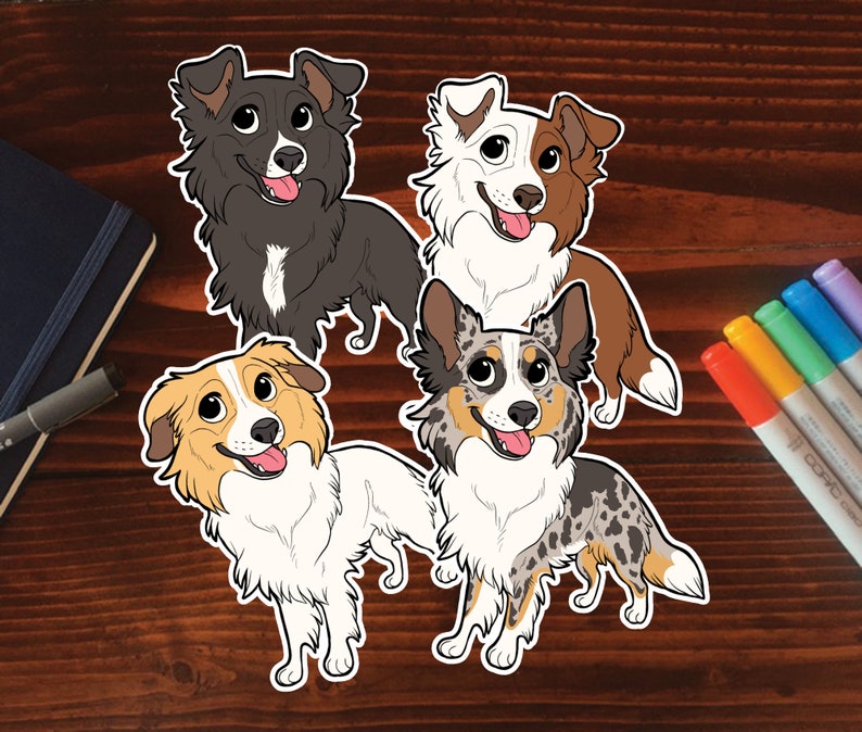 Border Collie Rough Sticker Chibi Puppy Dog Vinyl Hand Etsy