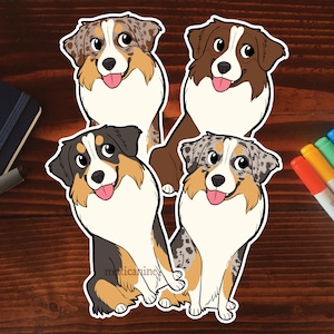 Australian Shepherd Sticker || Aussie Chibi Puppy Dog, Vinyl, Hand Drawn Illustration, Stationery, Digital Art, Kawaii