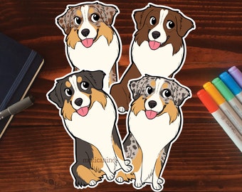 Australian Shepherd Sticker || Aussie Chibi Puppy Dog, Vinyl, Hand Drawn Illustration, Stationery, Digital Art, Kawaii