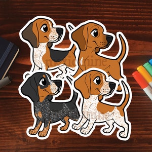 Coonhound Sticker || Hound Chibi Puppy Dog, Vinyl, Hand Drawn Illustration, Stationery