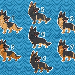 Sticker Duitse herder || Chibi-puppy, vinyl, handgetekende illustratie, briefpapier, digitale kunst, kawaii
