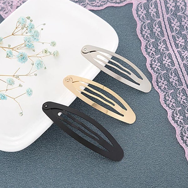 20PCS 4-8cm cm high quality gold/silver/black oval wave water drop clip BB clip can be wrapped around the fabric ribbon children hair clip