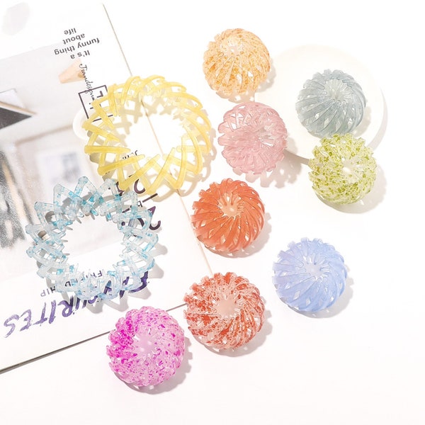 2 pcs/lot Transparent color spot lazy bird's nest hair device flower bud ball hair clip ponytail buckle DIY headwear accessories.