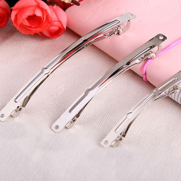 10 PCS 60-100mm High quality french barrettes, Silver Curved top Metal,Hair Barrettes,Blank Barrettes,Baby Clips (1-75)