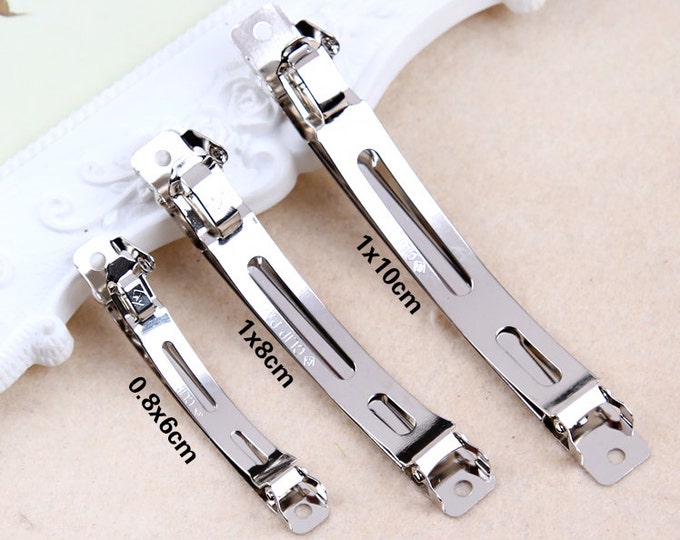 10 PCS 60100mm High Quality French Barrettes, Silver Curved Top Metal