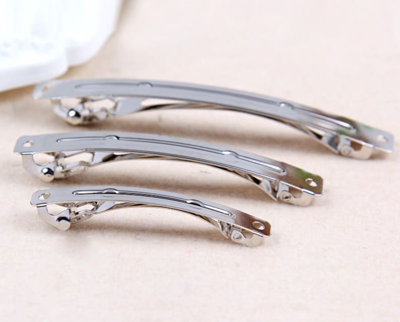 10 PCS 60-100mm High quality french barrettes, Silver Curved top Metal,Hair Barrettes,Blank Barrettes,Baby Clips 1-86 image 6