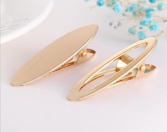10Pcs/lot 61x18mm 60x11mm Simple gold hollow/flat oval hairpin duckbill clip DIY blank hair accessories material wholesale
