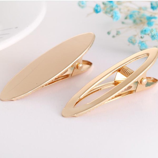 10Pcs/lot 61x18mm 60x11mm Simple gold hollow/flat oval hairpin duckbill clip DIY blank hair accessories material wholesale