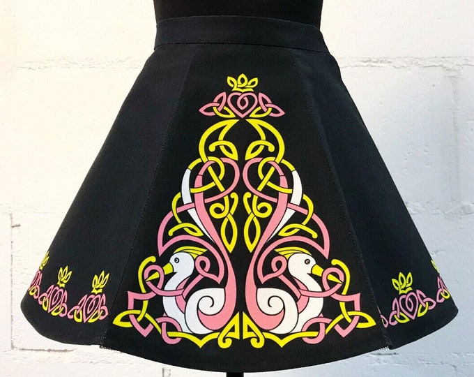 Toddler Size Irish Dance/Skirt/ European Style/Personal Skirt For Irish Dancing/Practice And Competitions/ Celtic/ Swan/ Black/ Pink/ Yellow