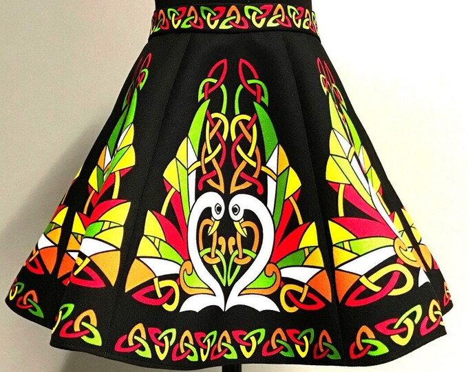 Toddler Size Irish Dance/Skirt/ European Style/Personal Skirt For Irish Dancing/Practice And Competitions/ Celtic/ Swan/ Black/ Colorful