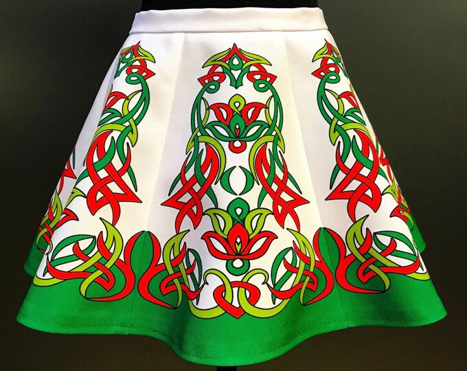 Toddler Size Irish Dance/Skirt/ European Style/Personal Skirt For Irish Dancing/Practice And Competitions/ Celtic/ Swan/ White/ Green
