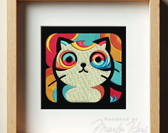 Psychedelic Cat Machine Embroidery File,Modern Cat Art,Cat Lover Gift,Boho Cat Embroidery,Vibrant Cat Face,Pop Art Kitten,Feline Pop Art
