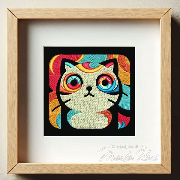 Psychedelic Cat Machine Embroidery File,Modern Cat Art,Cat Lover Gift,Boho Cat Embroidery,Vibrant Cat Face,Pop Art Kitten,Feline Pop Art