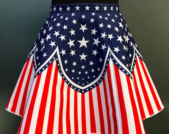 Patriotic A-Line Skirt with US Flag Design/Red, White & Blue A-Line Summer Skirt for 4th of July Independence Day/Skirt w. Stars and Stripes