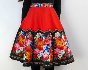 A-Line Flower Red Skirt/Summer Red Floral Print Skirt/Floral Red Skirt/Flower Patterned Red Skirt/Colorful Flower Skirt/Floral Print Skirt