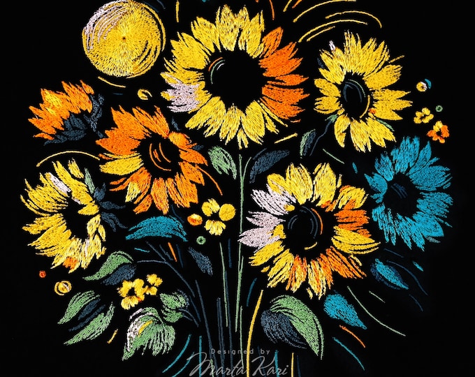 Van Gogh Sunflowers Machine embroidery, Satin embroidery, Embroidery design, Psychedelic embroidery, Modern Art embroidery, Contemporary Art