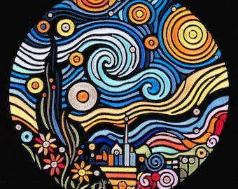 Van Gogh Starry Night Machine embroidery,Satin embroidery,Embroidery design,Psychedelic embroidery,Modern Art embroidery,Contemporary Art