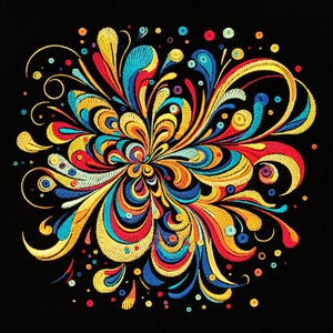 Marmorerande blommamaskinbroderi: Abstrakt psykedelisk blomsterkonst