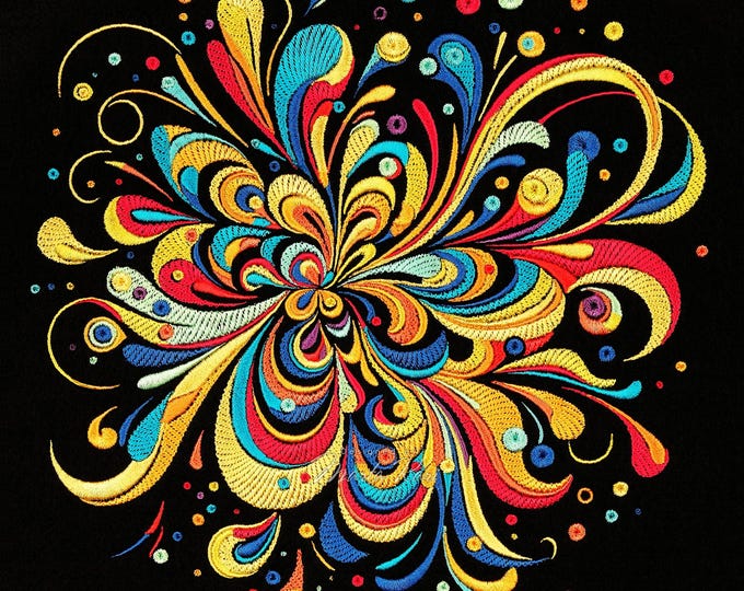 Marbling Flower Machine Embroidery, Marble Technique, Satin Embroidery, Abstract Psychedelic Floral Embroidery, Modern Art, Contemporary Art