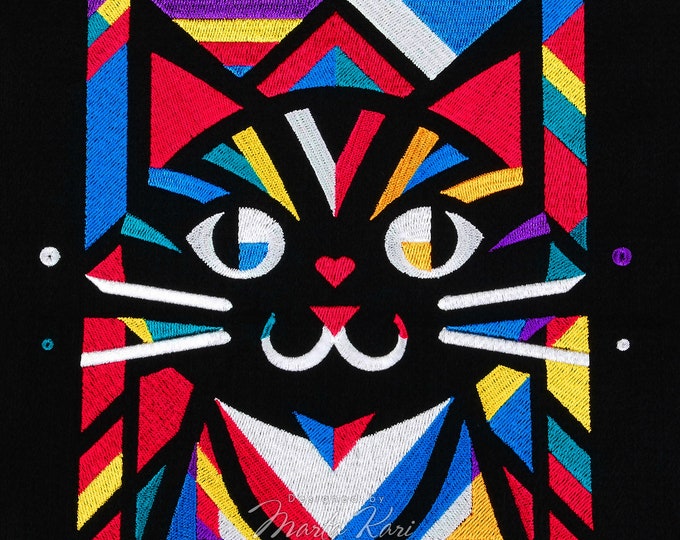 Psychedelic Cat Machine Embroidery File,Modern Cat Art,Cat Lover Gift,Boho Cat Embroidery,Vibrant Cat Face,Pop Art Kitten,Feline Pop Art