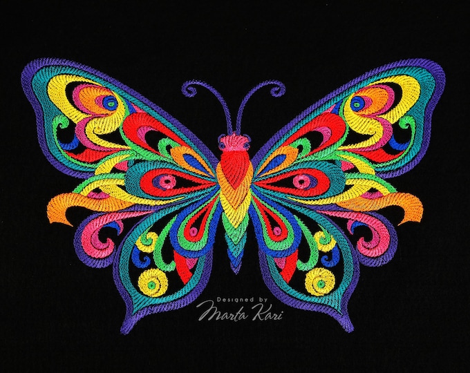 Psychedelic Rainbow Butterfly Machine Embroidery, Embroidery Design, Celtic Knotwork Butterfly, Modern Art, Contemporary Art, Hippie Art