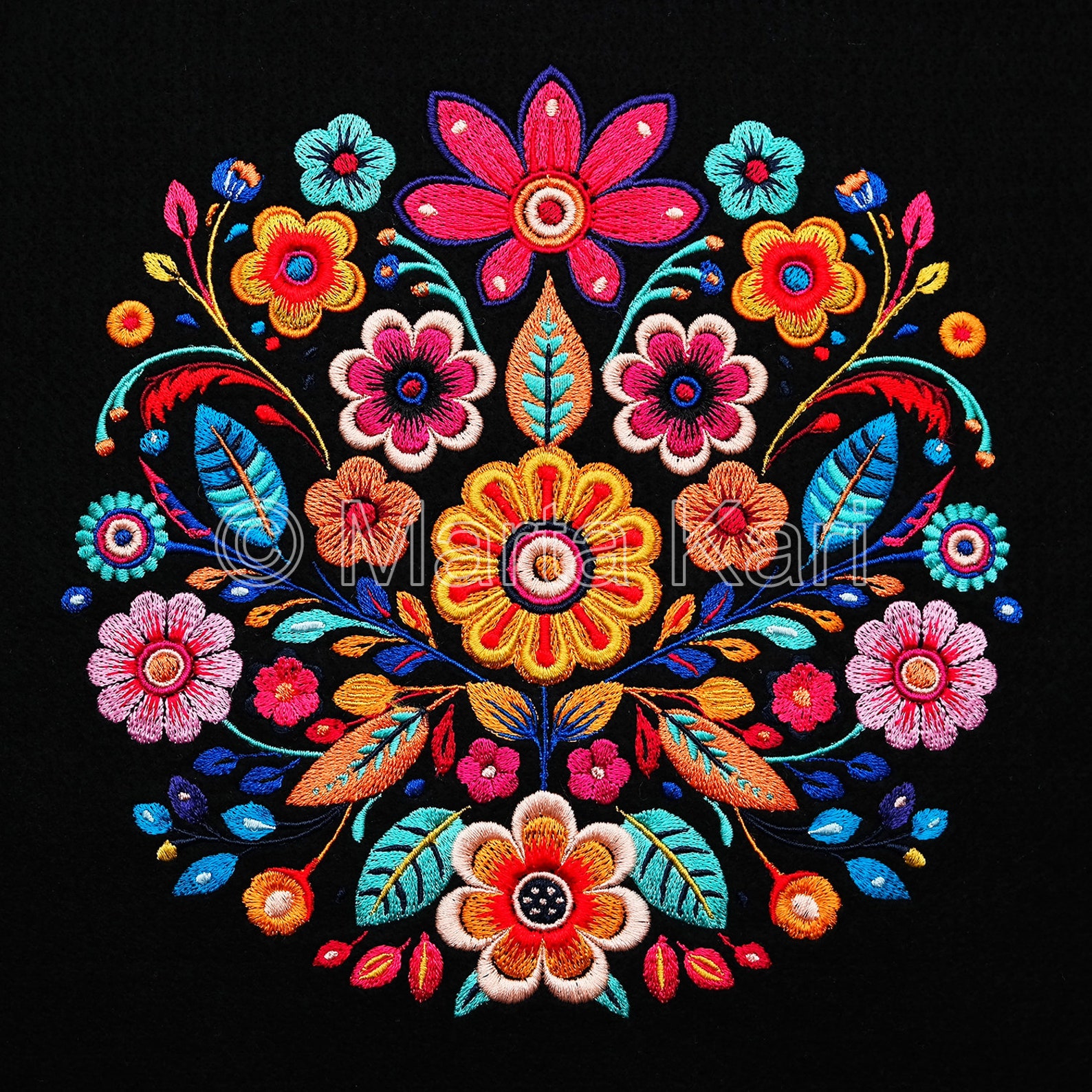 Mexican Floral Machine Embroidery Design: Psychedelic Abstract Flower ...