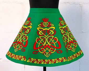 Falda de danza irlandesa: nudo celta, verde esmeralda, competición y práctica