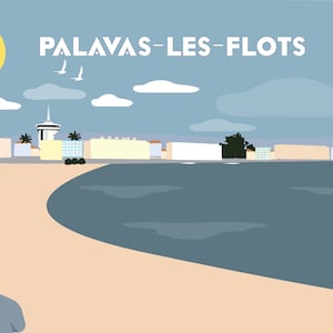 Palavas les Flots poster. Drawing. Wed. Gift idea. Digital art. Occitanie. Montpellier.Decoration image 1