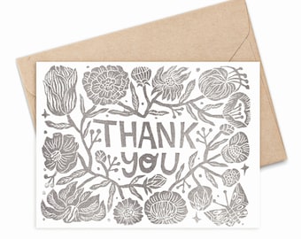 Thank You Card, blooming garden, single card + envelop, risograph card