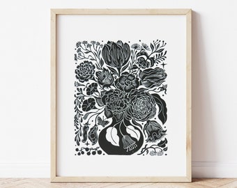 Vase I, Original block Print, Linocut Print, Handcut Print, Linoleum block print, Limited edition print, Art print, Original art