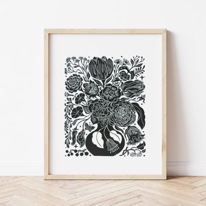 Vase I, Original block Print, Linocut Print, Handcut Print, Linoleum block print, Limited edition print, Art print, Original art image 1