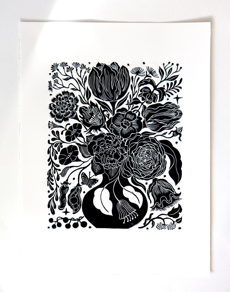 Vase I, Original block Print, Linocut Print, Handcut Print, Linoleum block print, Limited edition print, Art print, Original art image 2