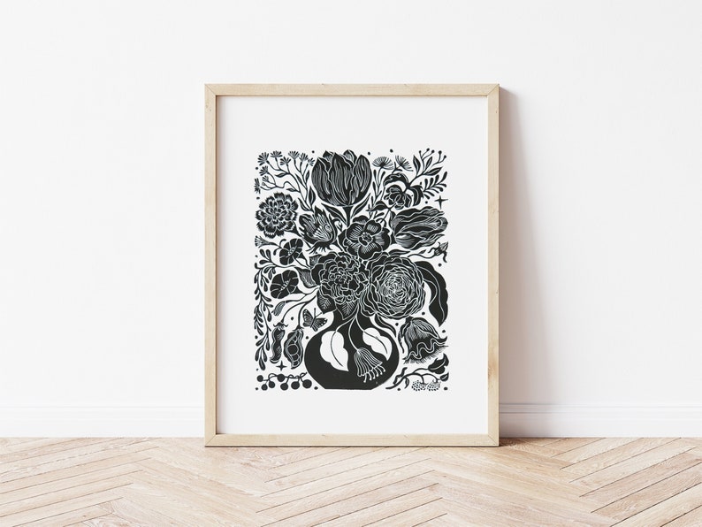 Vase I, Original block Print, Linocut Print, Handcut Print, Linoleum block print, Limited edition print, Art print, Original art image 1