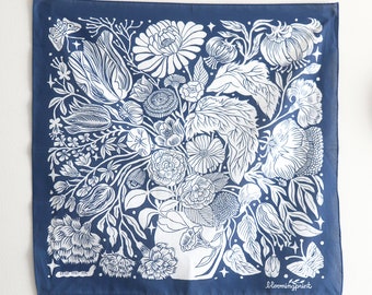 Bandana nature morte, bandana en coton fleurs sauvages, écharpe florale, bandana en coton doux, motif botanique, foulard pour cheveux, bandana fait main, foulard