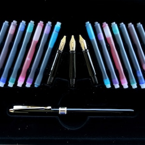 Ensemble de stylos plume pour calligraphie - 3 pointes différentes et 14 cartouches couleur de rechange - Remise !