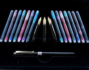 Calligraphy fountain pen set- 3 different tips and 14 replacement color cartridges-Discount!