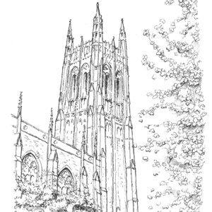 Print: Duke University Chapel, Durham, NC (Pen and Ink Rendering)