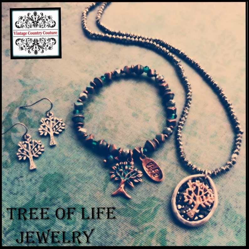 Gift for Her Glass Beads- Inspirational Necklace- Earrings-Gift for Mom Anniversary Gifts Tree of Life Necklace Set- Pendant Necklace