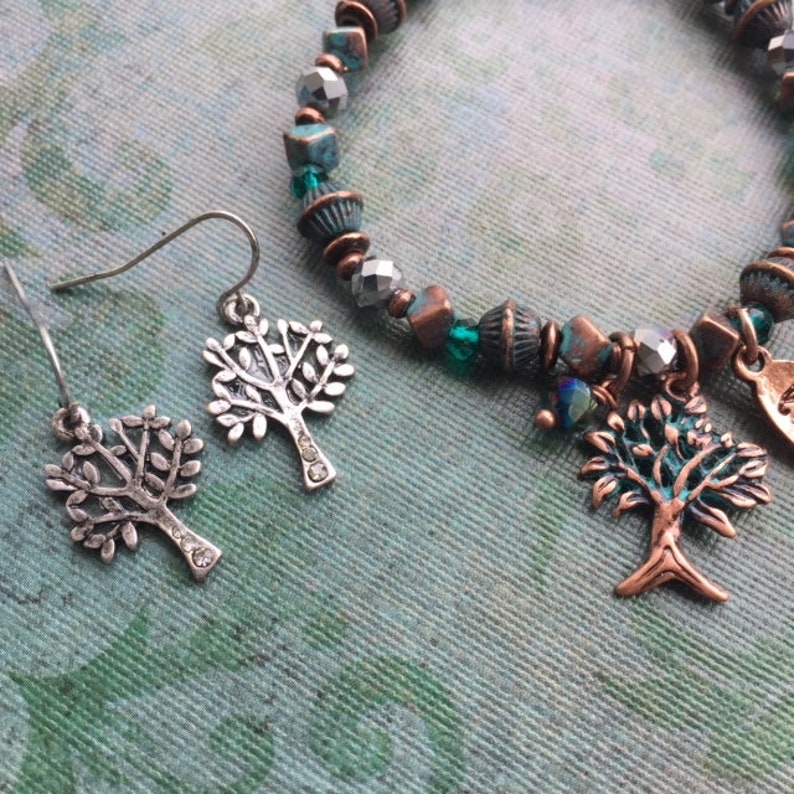 Gift for Her Glass Beads- Inspirational Necklace- Earrings-Gift for Mom Anniversary Gifts Tree of Life Necklace Set- Pendant Necklace
