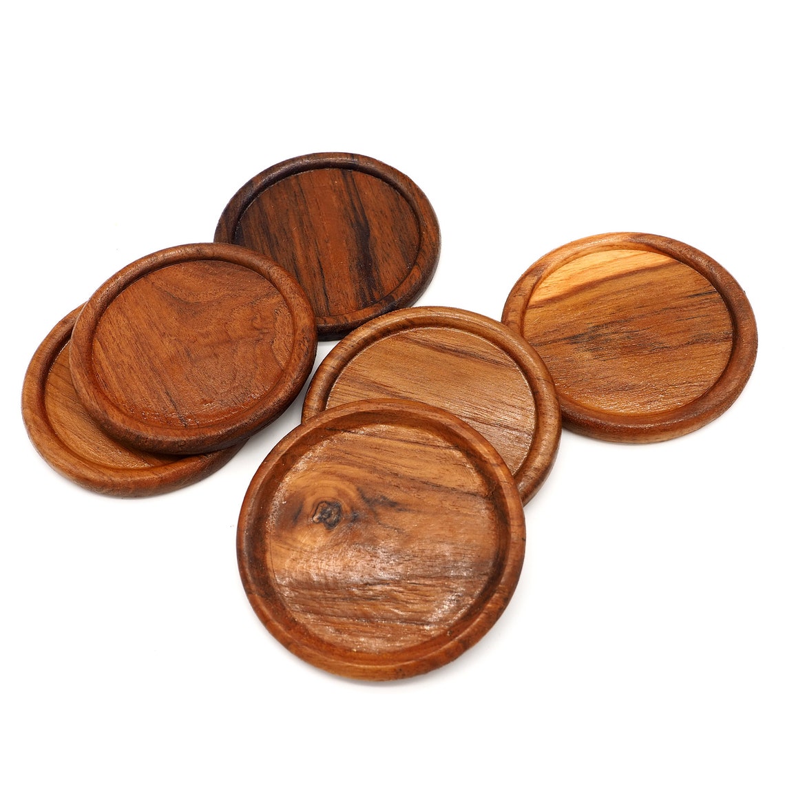 Teak Wood Round Coasters Set of 6 for Drinks Cups Potters Etsy