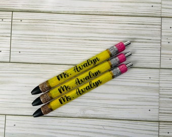 Teacher Glitter Pens - Set of 3 Personalized Pens | Unique Gifts for Teachers | Glitter Pencil Pen | Teacher Appreciation