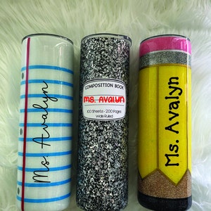 Stainless Steel Teacher Tumbler (You Pick) | 20 oz Lined Paper Tumbler | 20 oz Composition Notebook Tumbler | 20 oz Yellow Pencil Tumbler