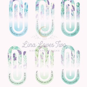 May include: Digital download featuring six watercolor designs with lavender and botanical elements. Each design is a stylized arch shape with inspirational quotes. The text "Lavender Strengths" and "Lina Loves Two" are also present.