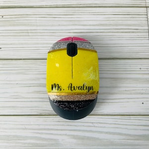 Pencil Wireless Mouse | Teacher Gifts | Yellow Pencil Glitter | Unique Wireless Mouse for Teachers