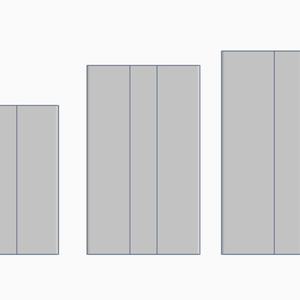 May include: Three grey rectangular shapes of different sizes, each divided into three vertical sections by thin, darker grey lines. The shapes are arranged from left to right, increasing in height and width.