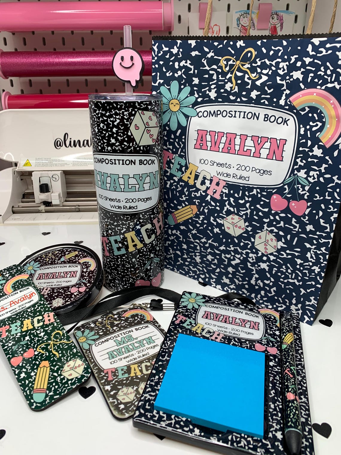 Personalized Teacher Gift Set – Doodle Tumbler, Notepad, Badge ...