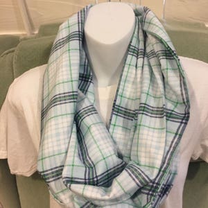 Cozy Blue and Green Plaid Flannel Infinity Scarf - Stylish Winter Fashion Accessory
